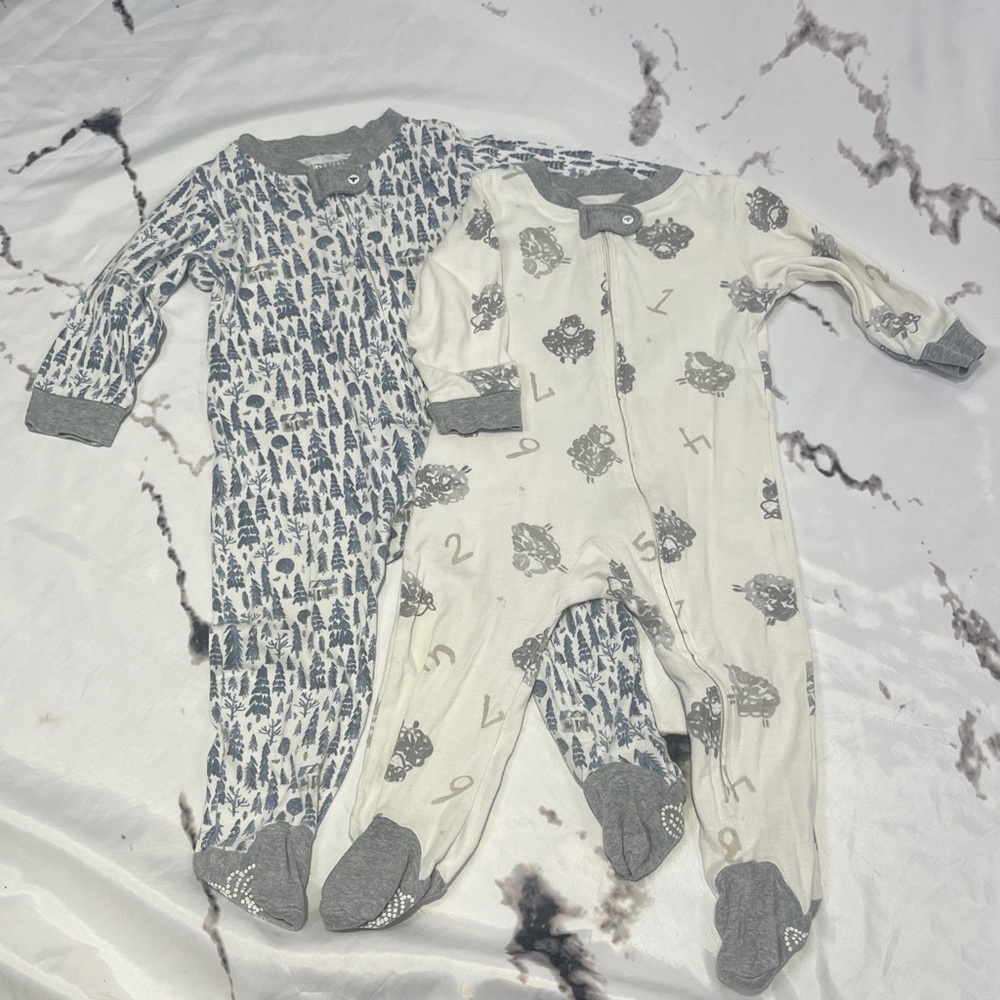 Burt's Bees Cotton Footed Sleepers Set of 2 Trees, Counting Sheep Full Zip